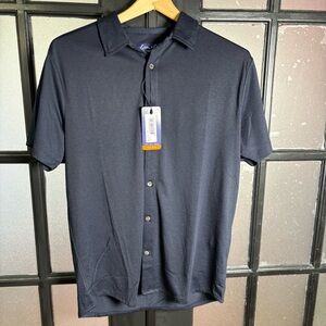 Cotton & Co Mens Small Short Sleeve Button Front Polo Shirt NWT Navy Casual